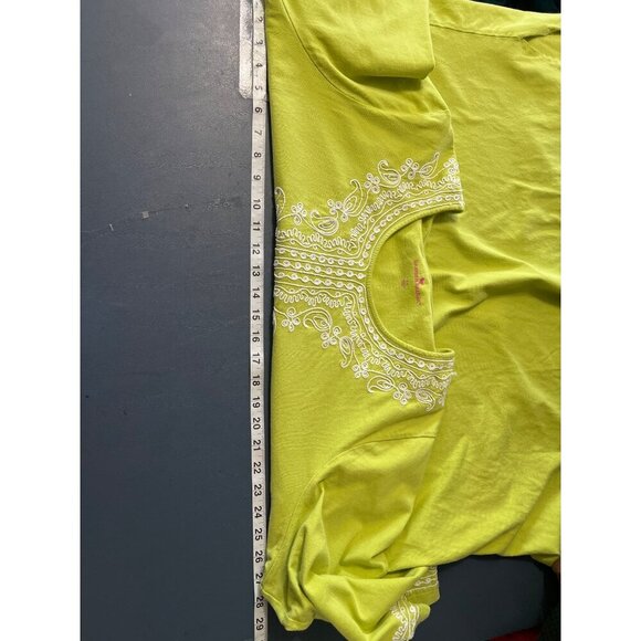 Woman Within Lime Green Embroidered 3/4 Sleeve Tunic Top Size 2X Boho Lagenlook - Picture 8 of 11